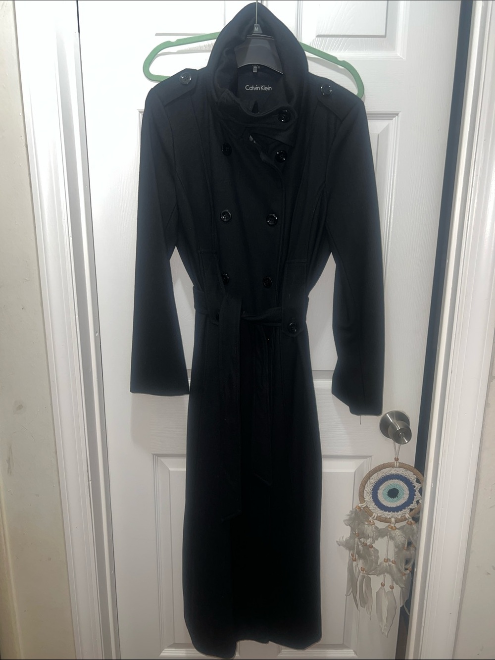 Calvin Klein Black Long ankle length Double-Breasted Trench size Medium